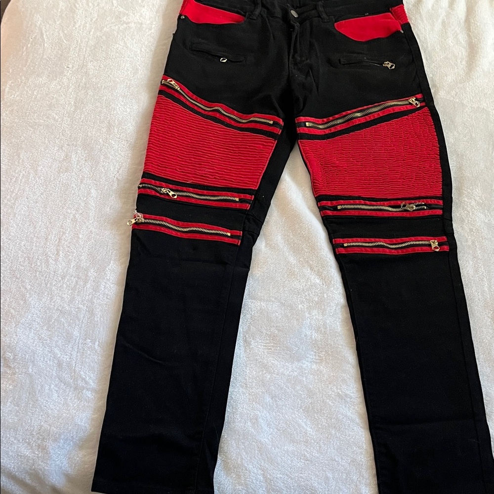 Black and Red Zippered Pants